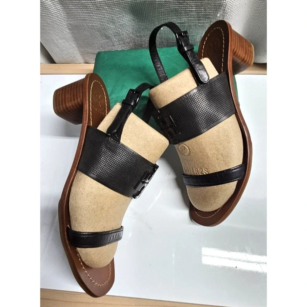 TORY BURCH Lowell black leather block heel sandals woman Sz 11‎